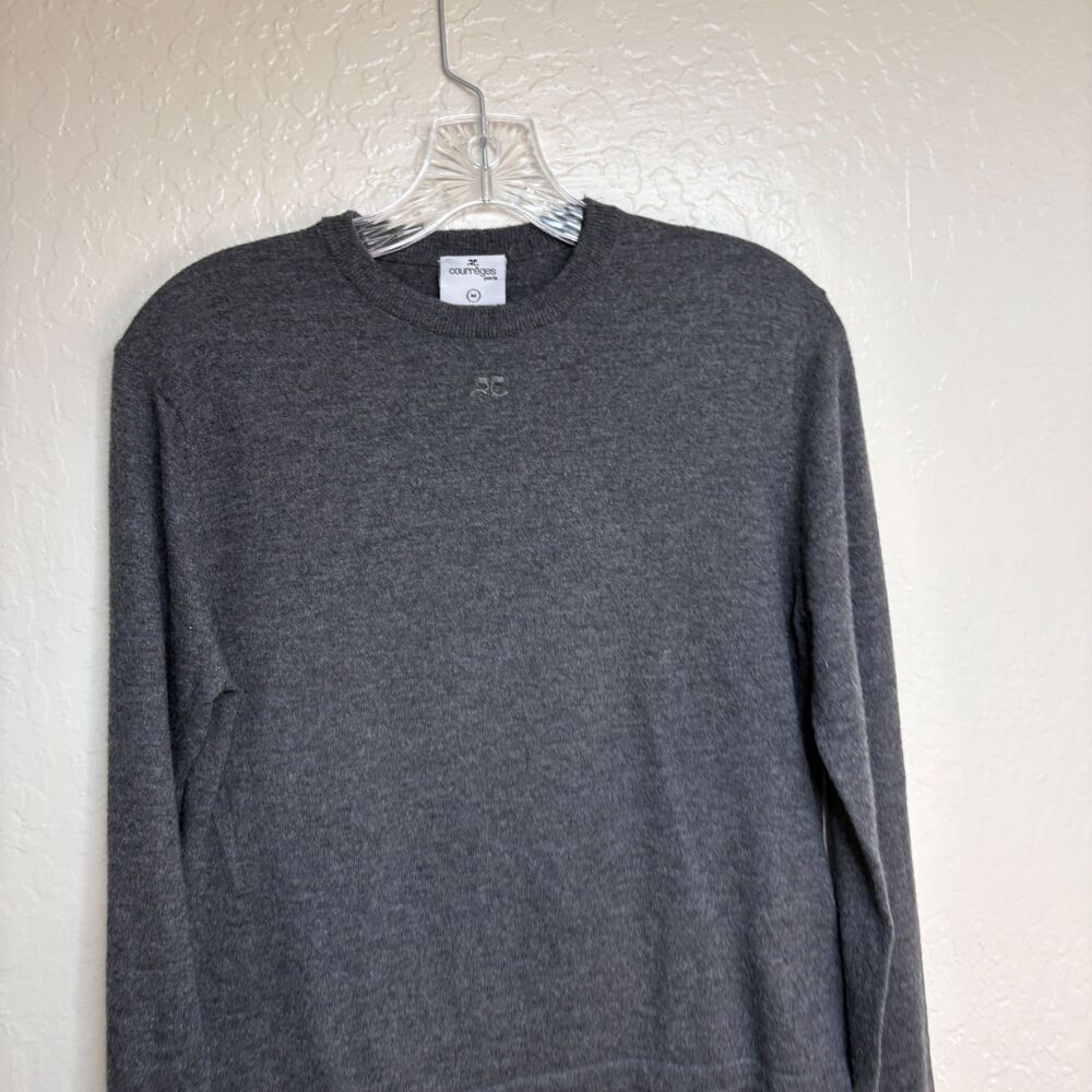 COURREGES Gray Sweater Womens Size Medium Embroidered Logo